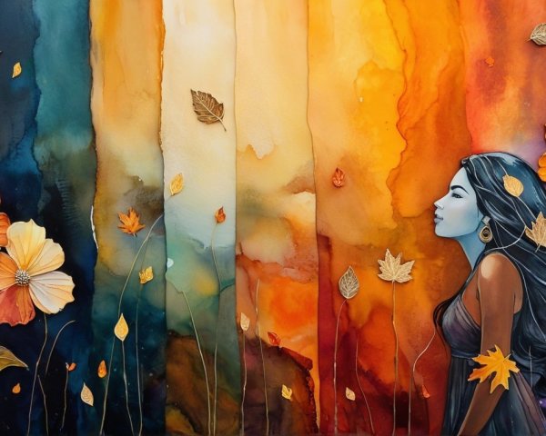 Serene Woman Surrounded by Vibrant Autumnal Colors