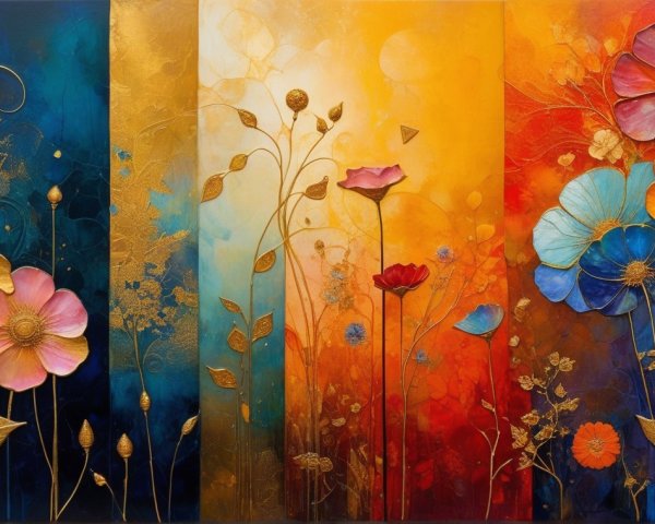 Vibrant Floral Triptych with Rich Textured Backgrounds