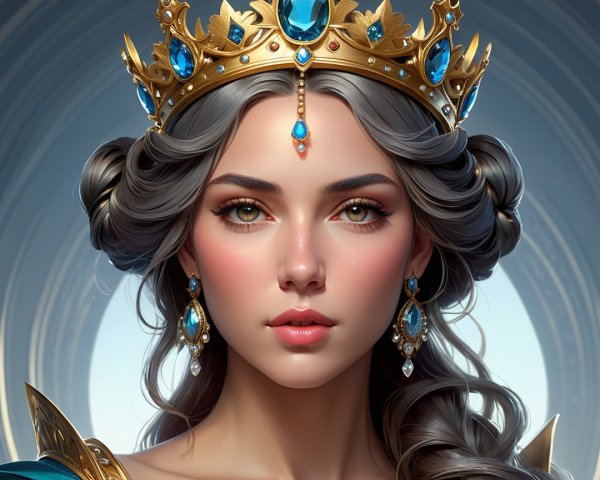 Regal queen with silver hair and golden crown