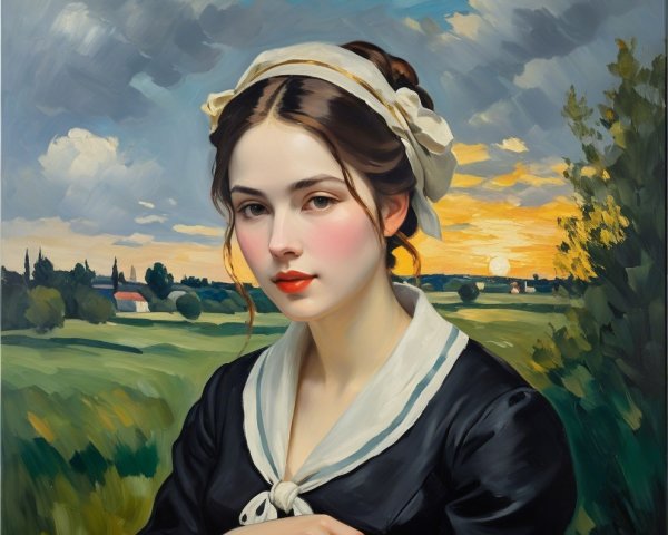 Young Woman in Traditional Outfit Against Serene Sunset