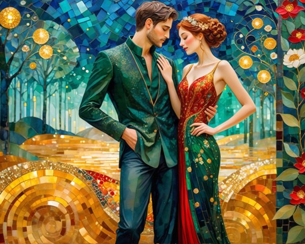 Couple in Stylish Attire in a Magical Setting