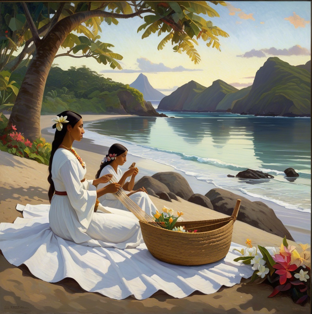 Coastal Scene of Women Crafting Floral Arrangements