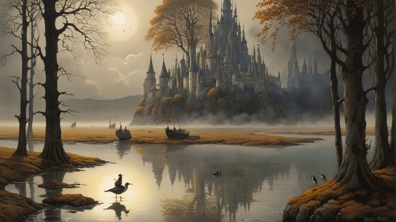 Majestic Castle in Serene Autumn Landscape Scene