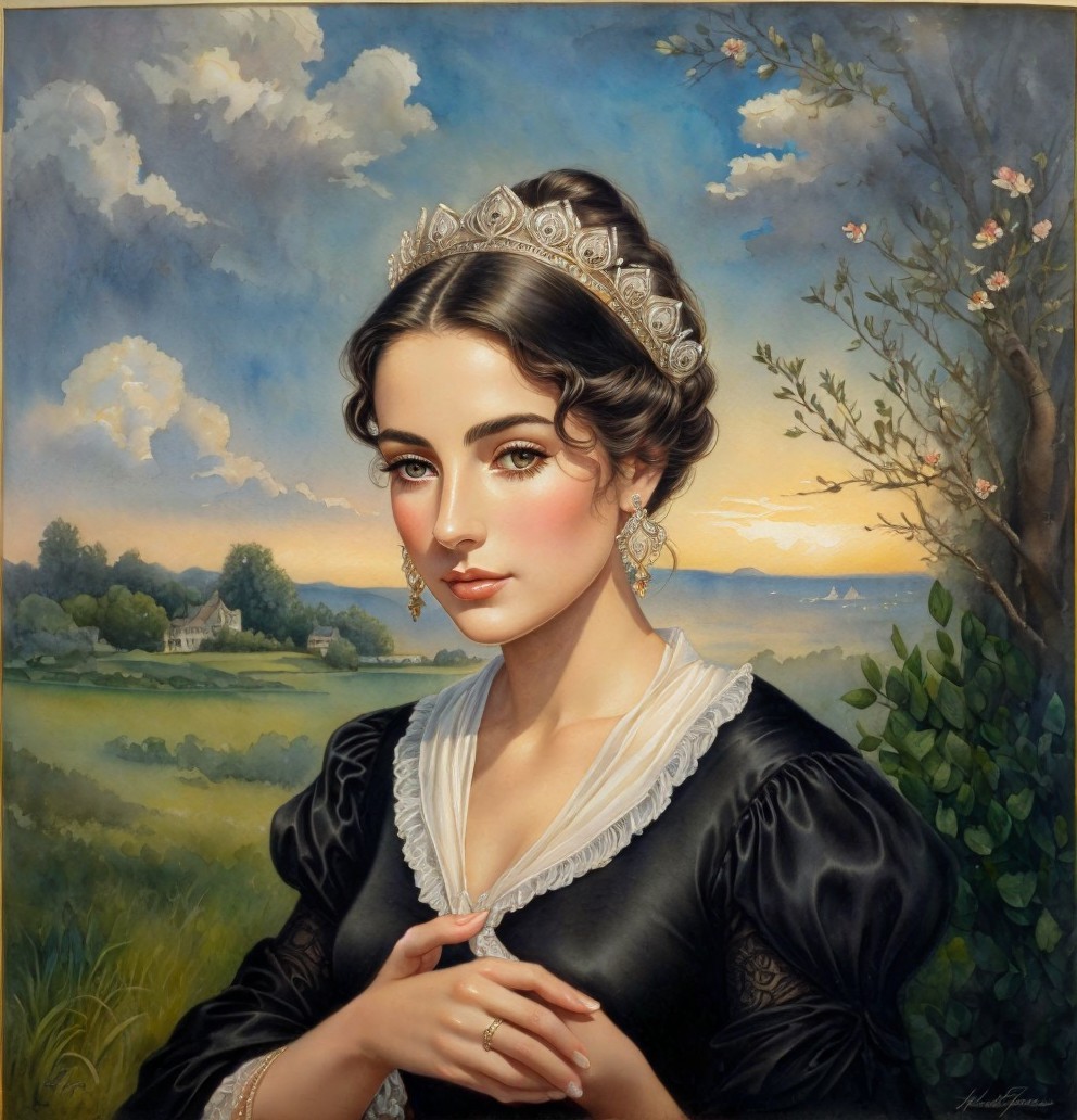 Portrait of a Young Woman in Elegant Black Dress