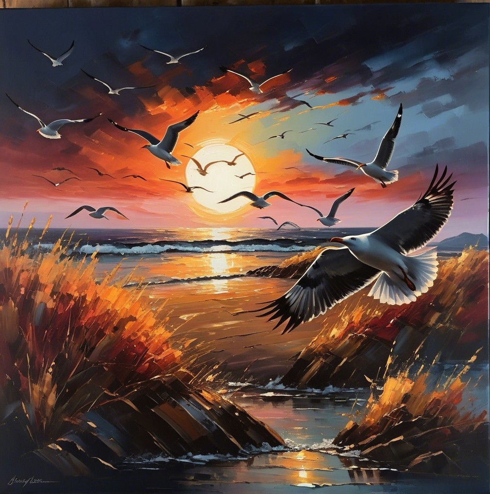 Vibrant Sunset Over a Serene Beach Scene