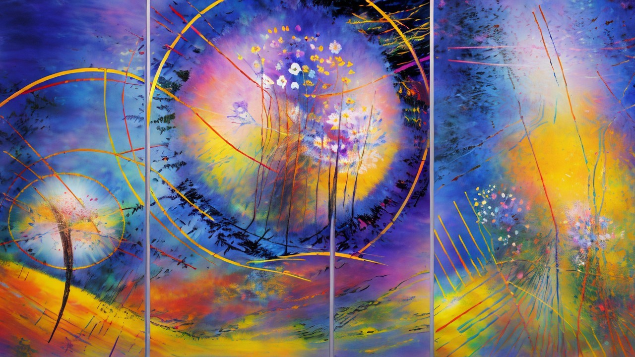 Vibrant Abstract Painting with Dynamic Swirls and Colors