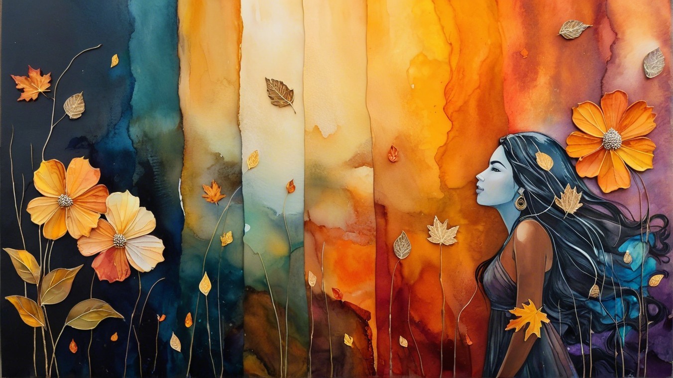 Serene Woman Surrounded by Vibrant Autumnal Colors