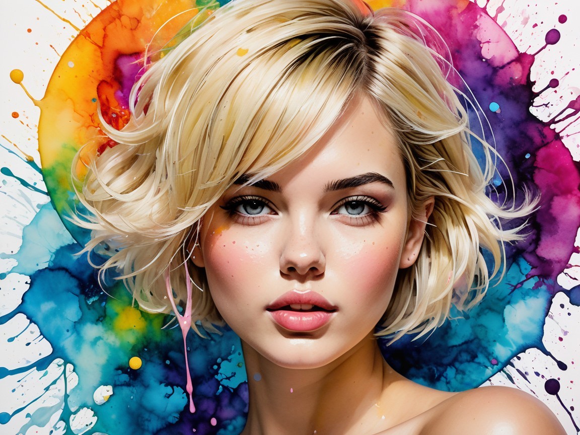 Portrait of a Young Woman with Colorful Abstract Background