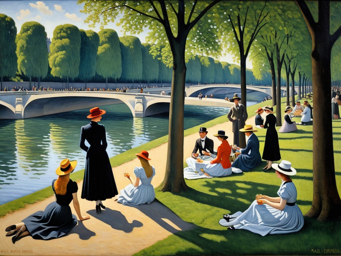 Vibrant Park Scene with People by the River