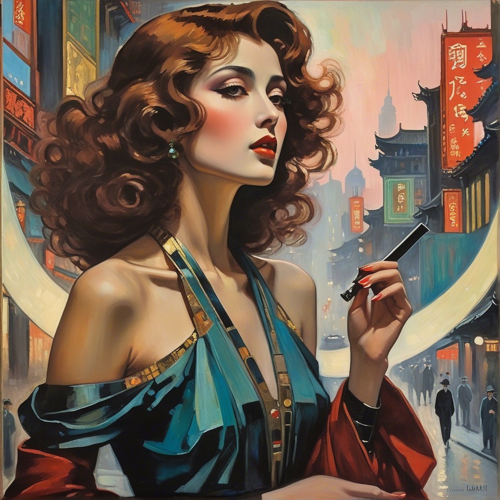 Glamorous Woman in Vibrant City with Neon Lights