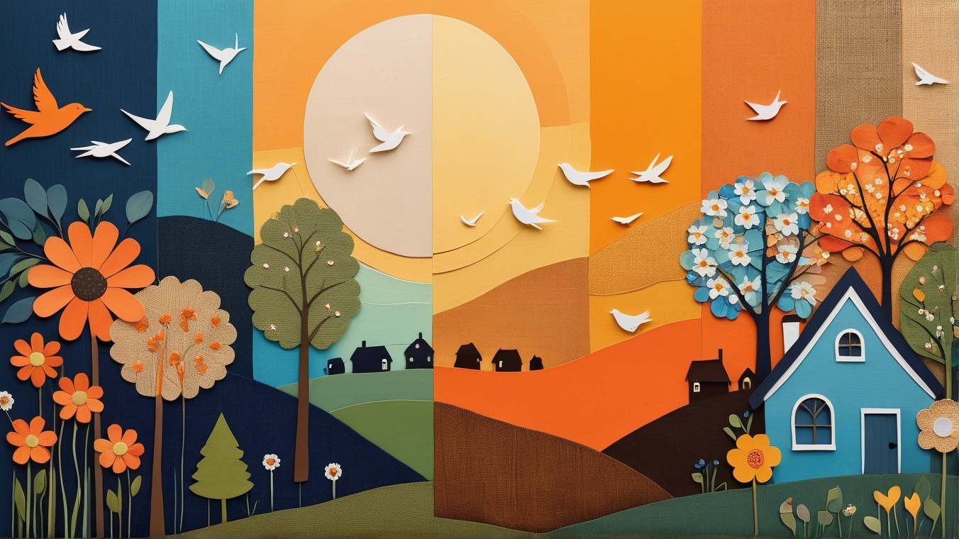 Vibrant Paper-Cut Landscape with Nature Elements