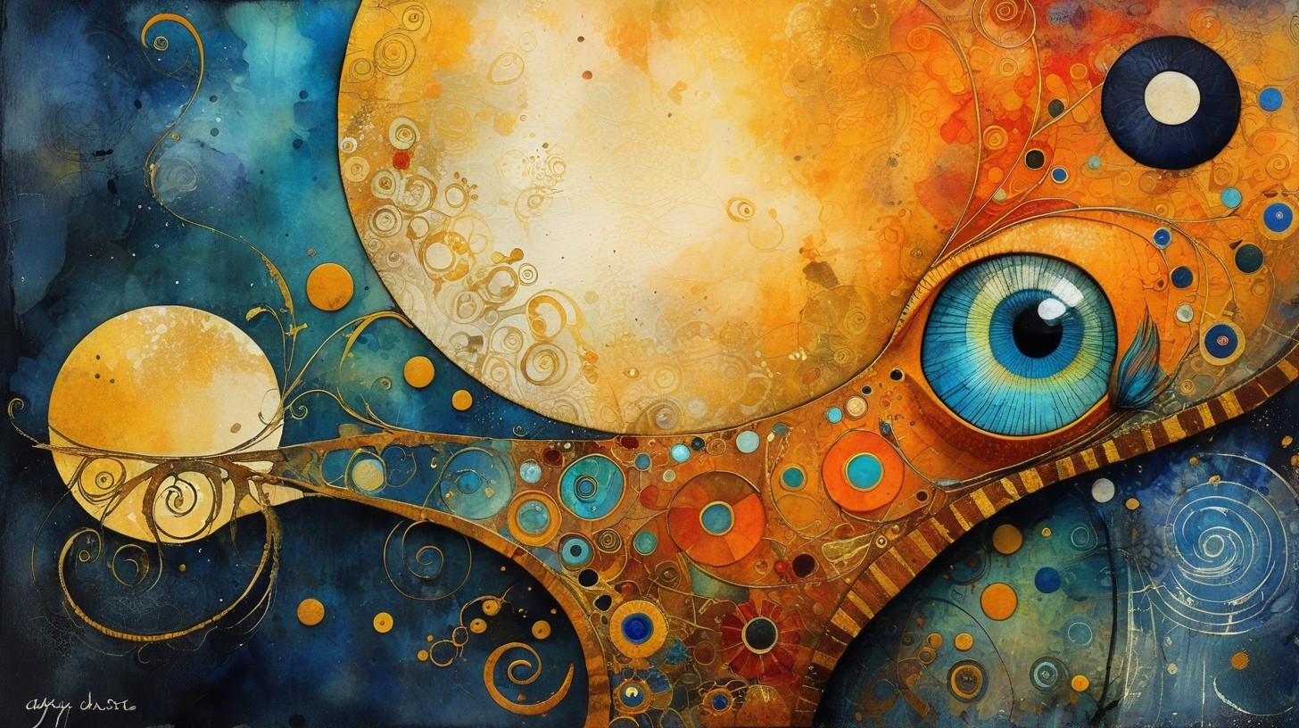 Colorful Cosmic Eye with Celestial Bodies Artwork