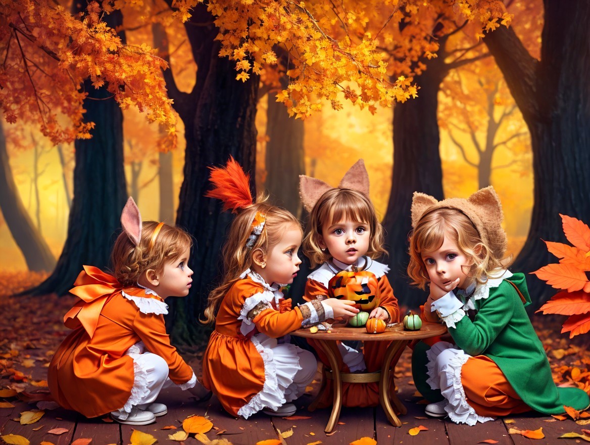 Autumn Gathering of Girls in Animal Costumes