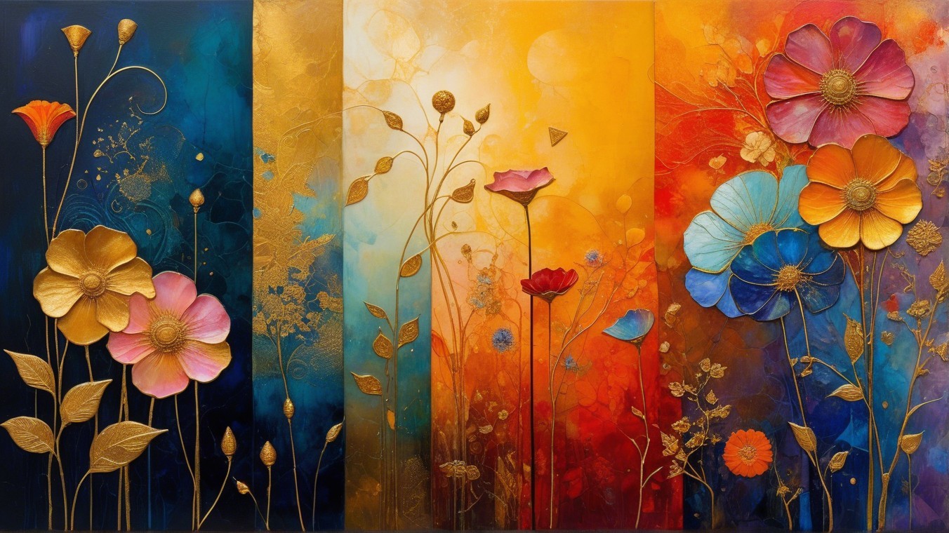 Vibrant Floral Triptych with Rich Textured Backgrounds