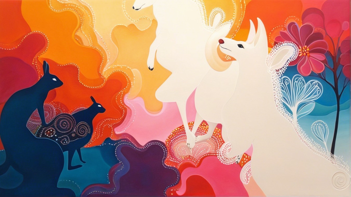 Whimsical Colorful Artwork with Animals and Floral Shapes