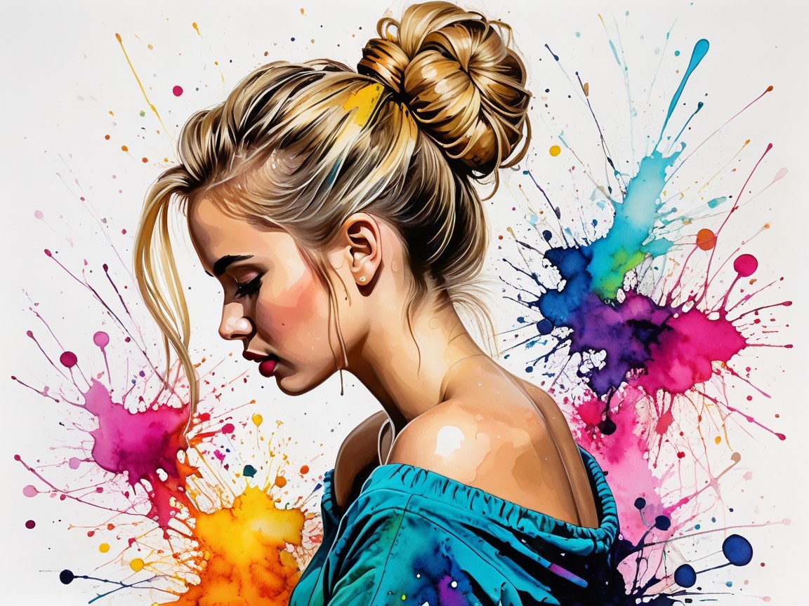 Side Profile of Young Woman with Stylish Bun Hairstyle