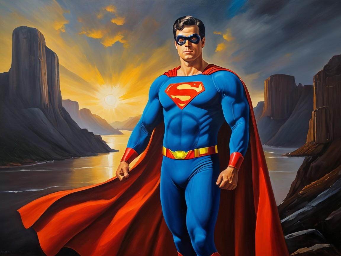 Heroic Figure by Winding River at Sunset