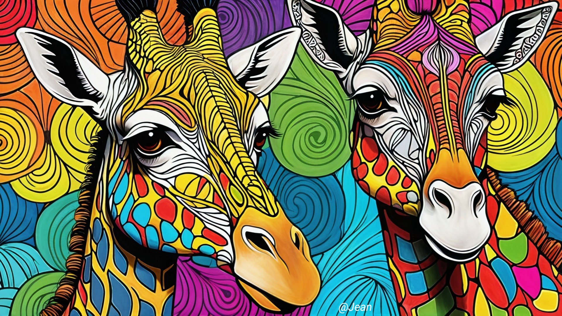 Stylized Giraffes with Vibrant Patterns and Colors
