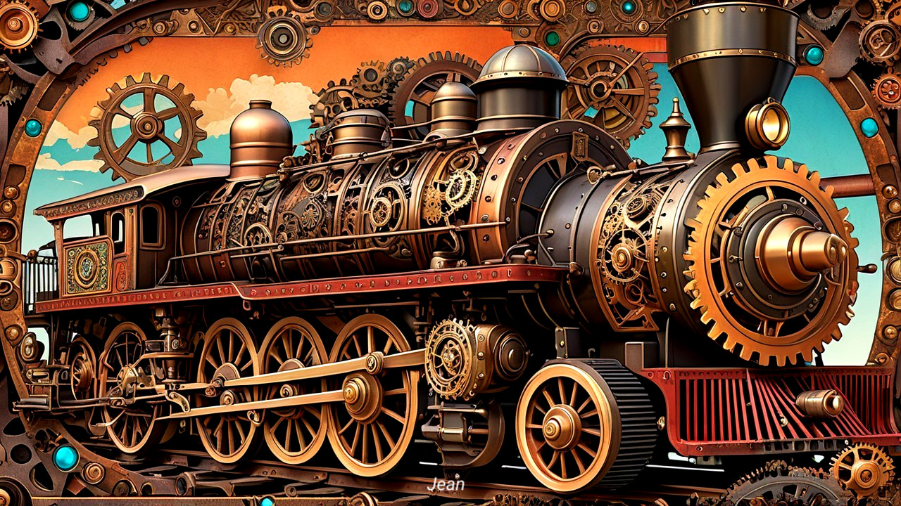 Steampunk Locomotive with Intricate Gears and Details