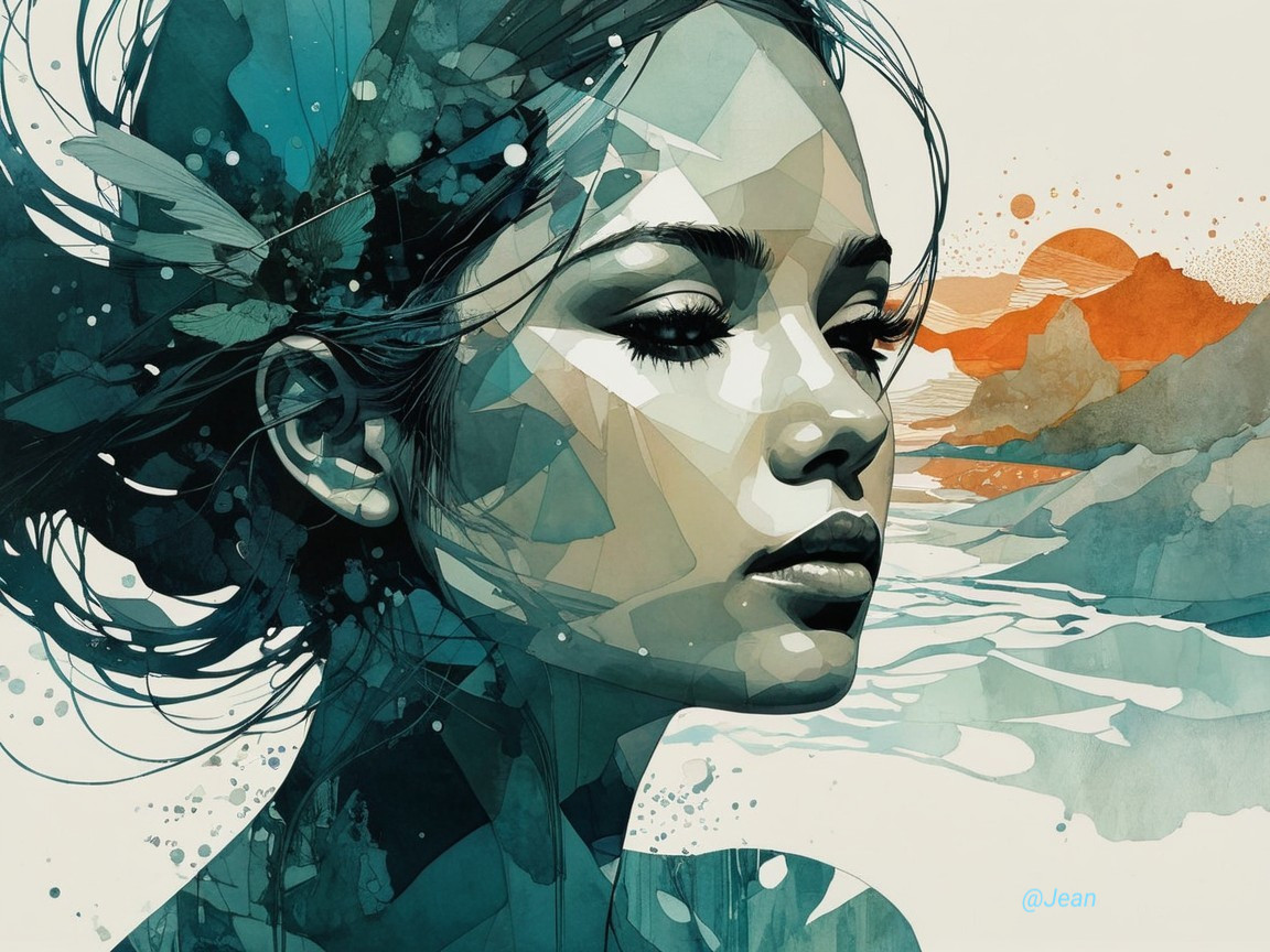 Stylized portrait of a young woman with vibrant colors