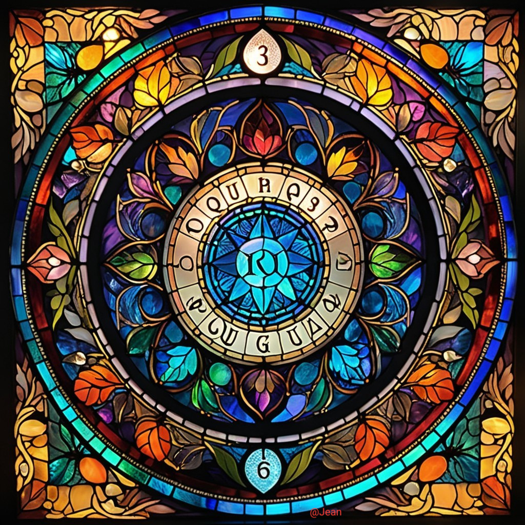 Vibrant Stained Glass Design with Floral Motifs