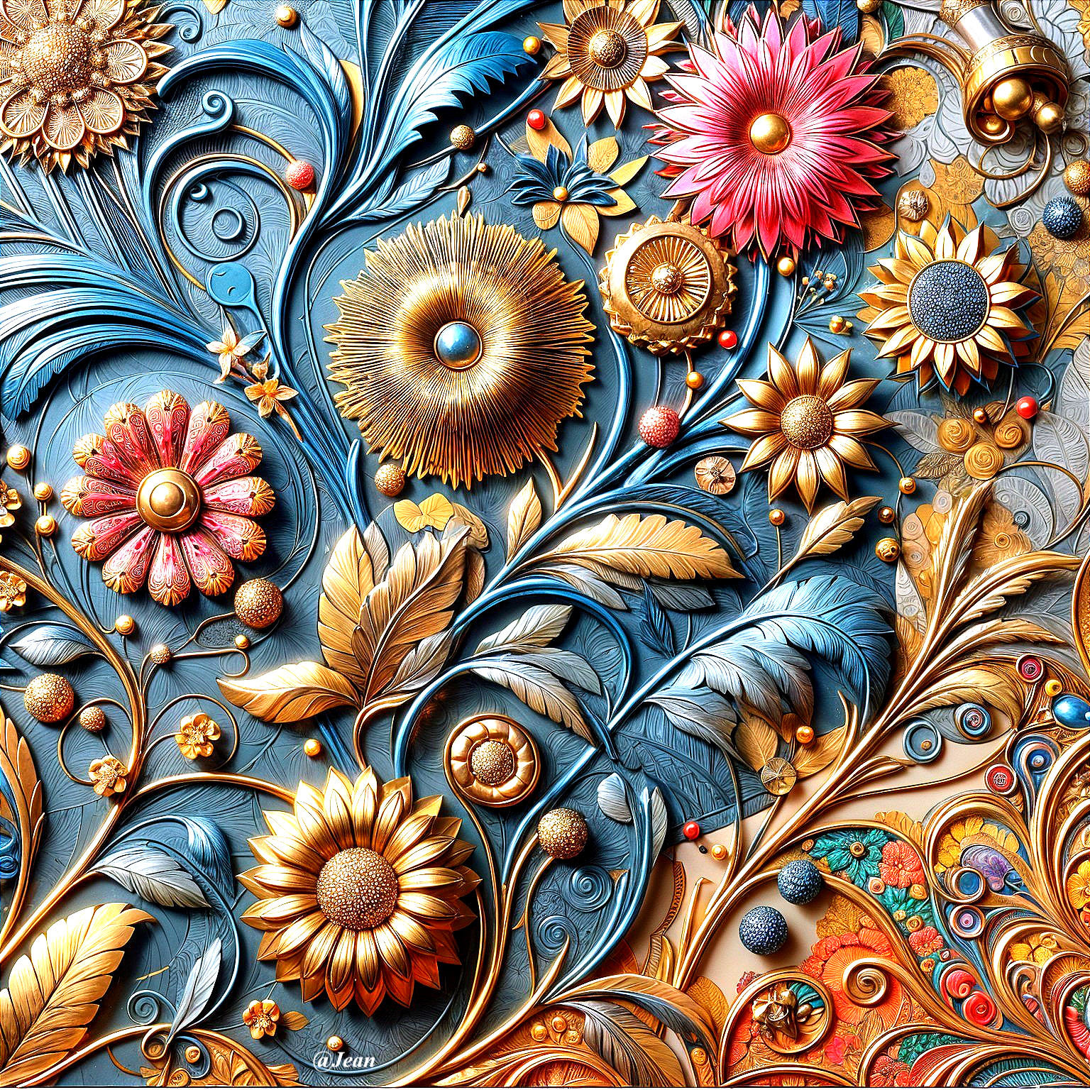 Vibrant Floral Design with Sunflowers on Blue Background