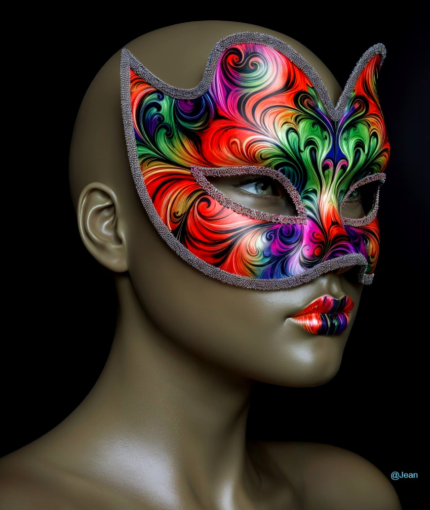 Mannequin Head with Colorful Masquerade Mask Design