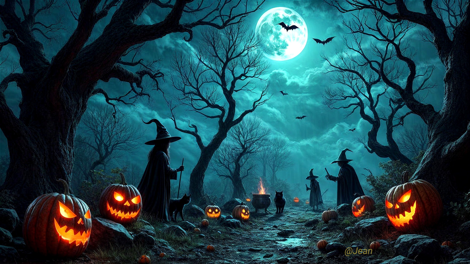 Mystical Halloween Scene in a Dark Forest