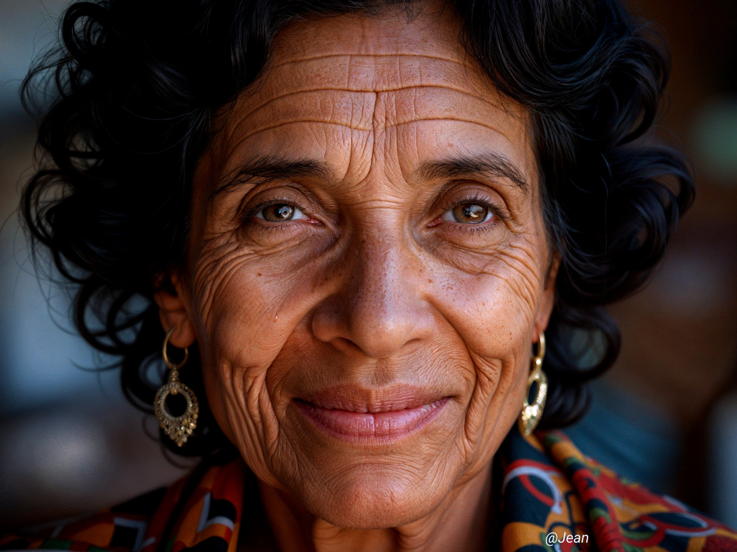Close-Up Portrait of a Woman with Warm Eyes and Smile