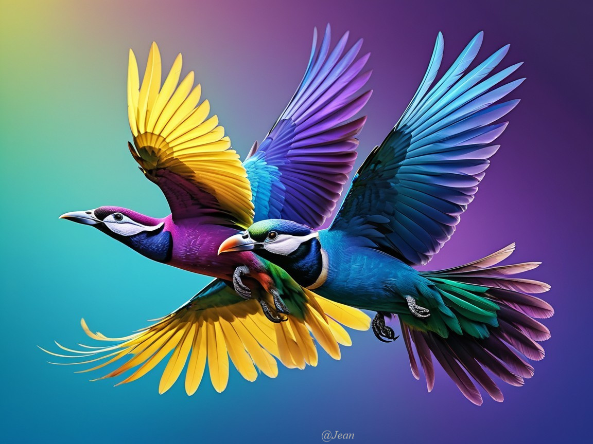 Vibrant Birds in a Colorful Sky