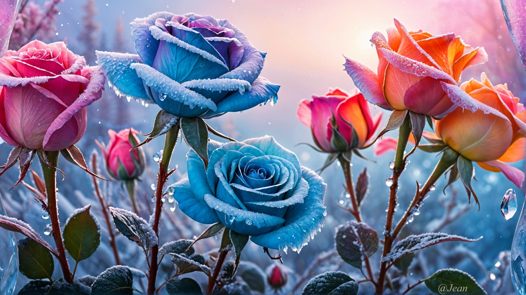 Winter Wonderland with Frosted Colorful Roses