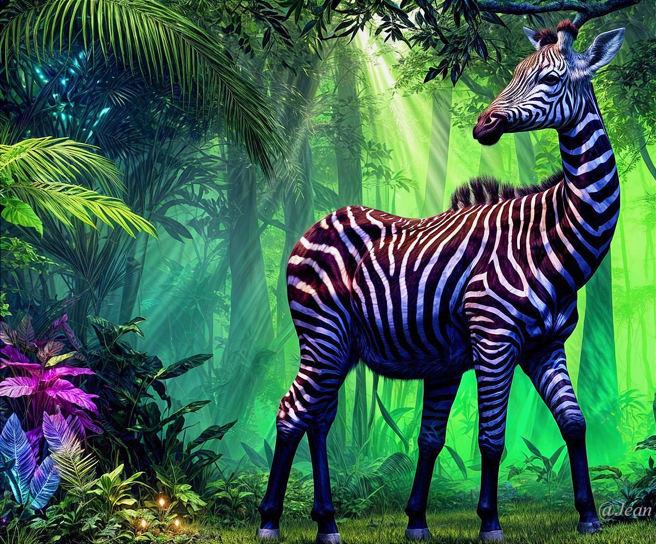 Zebra in a Lush Jungle with Vibrant Greenery