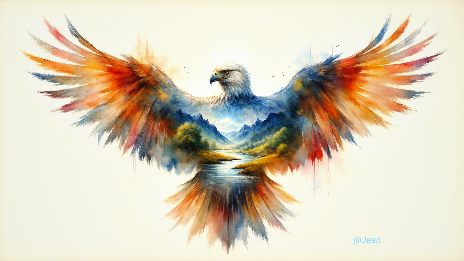 Majestic Eagle with Vibrant Wings Over Scenic Landscape
