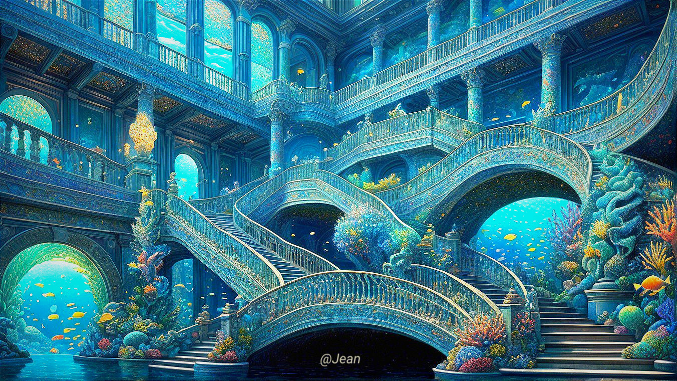 Intricate Underwater Palace with Coral and Marine Life