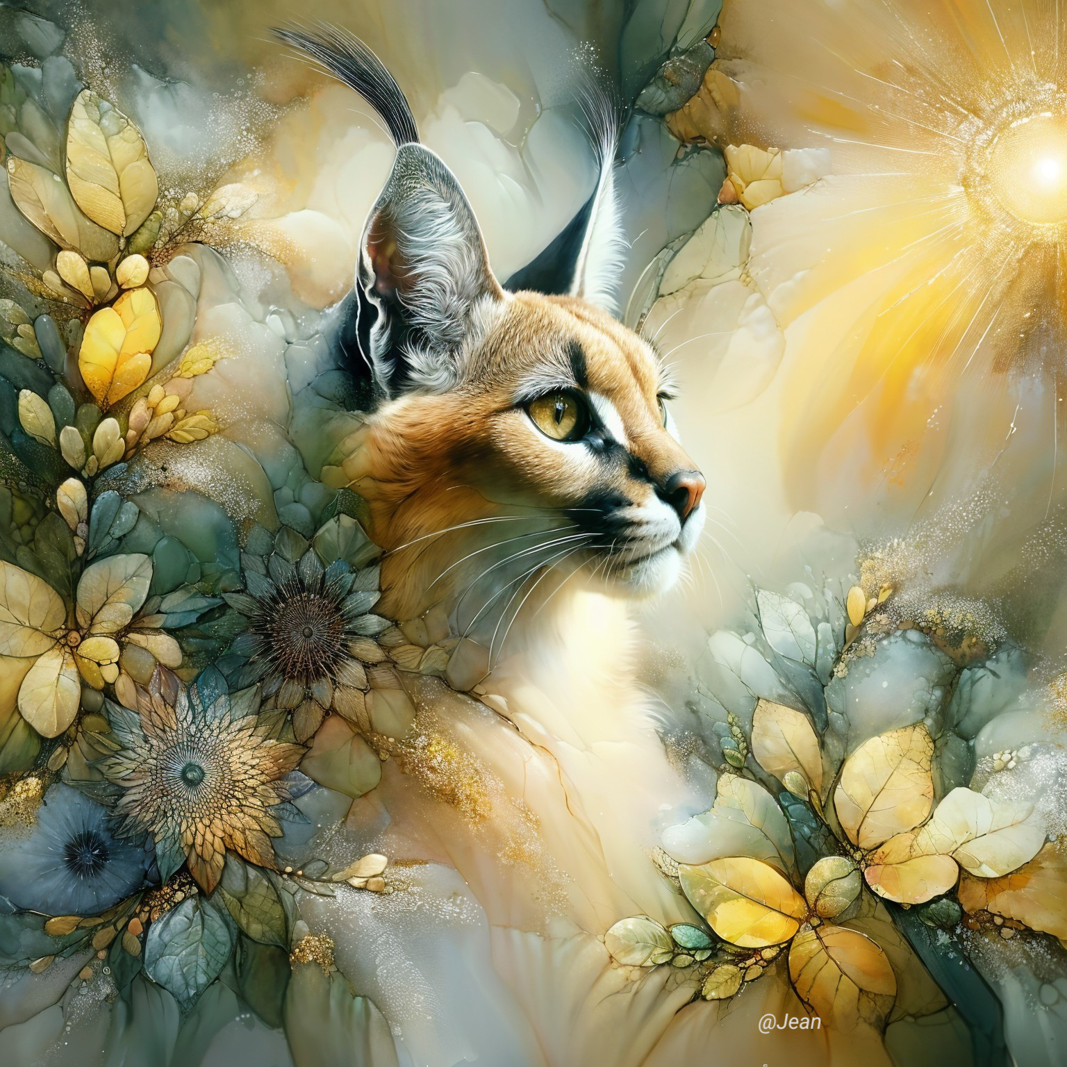 Majestic Caracal Cat in Dreamy Abstract Style