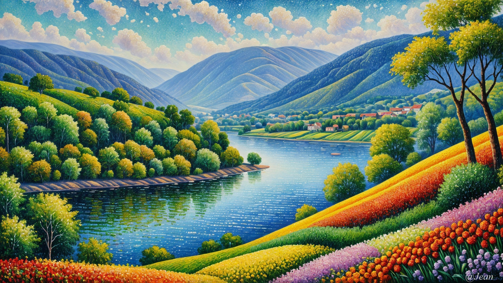 Vibrant Landscape with Rolling Hills and River