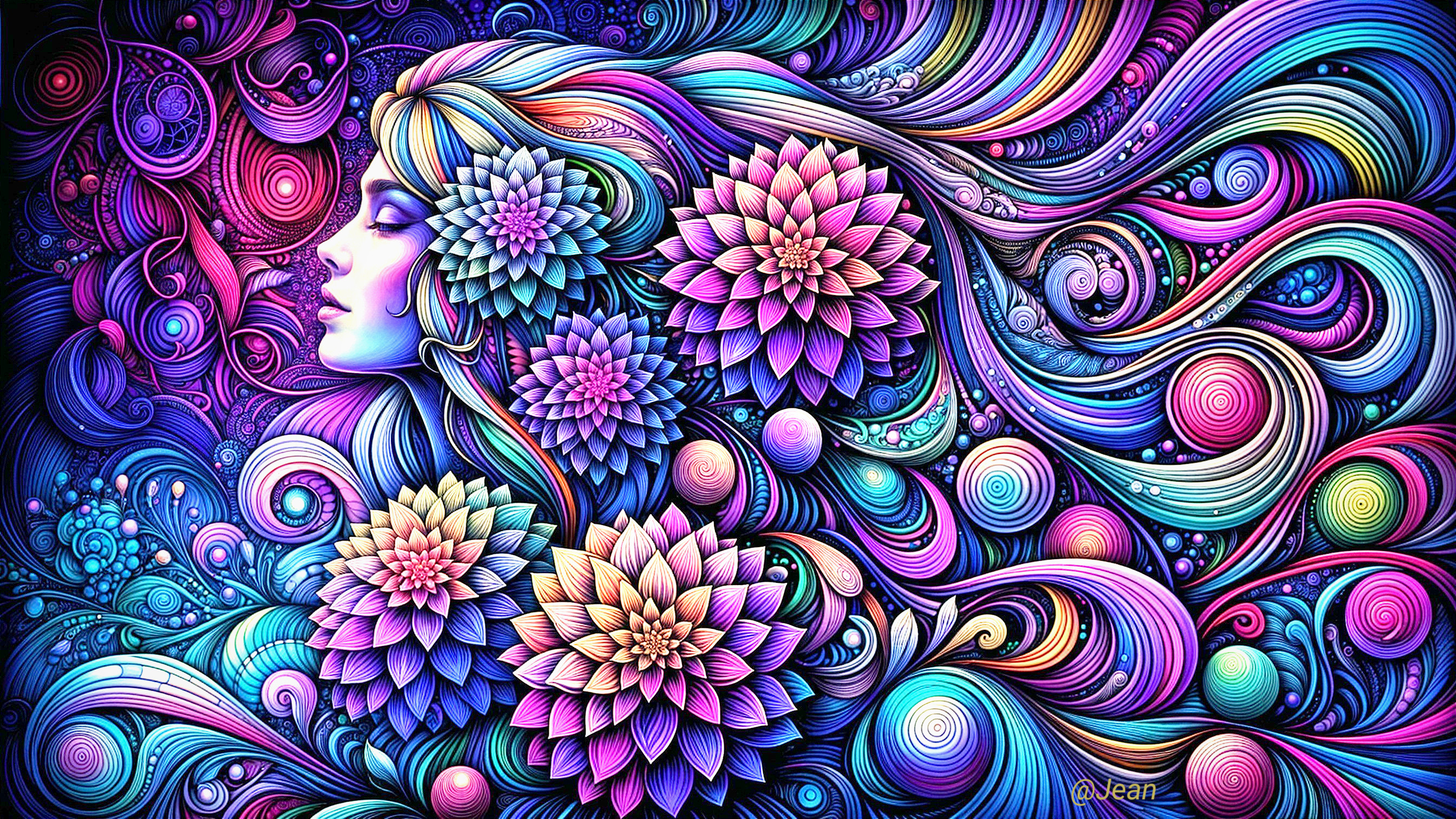 Psychedelic Digital Painting of Woman's Profile
