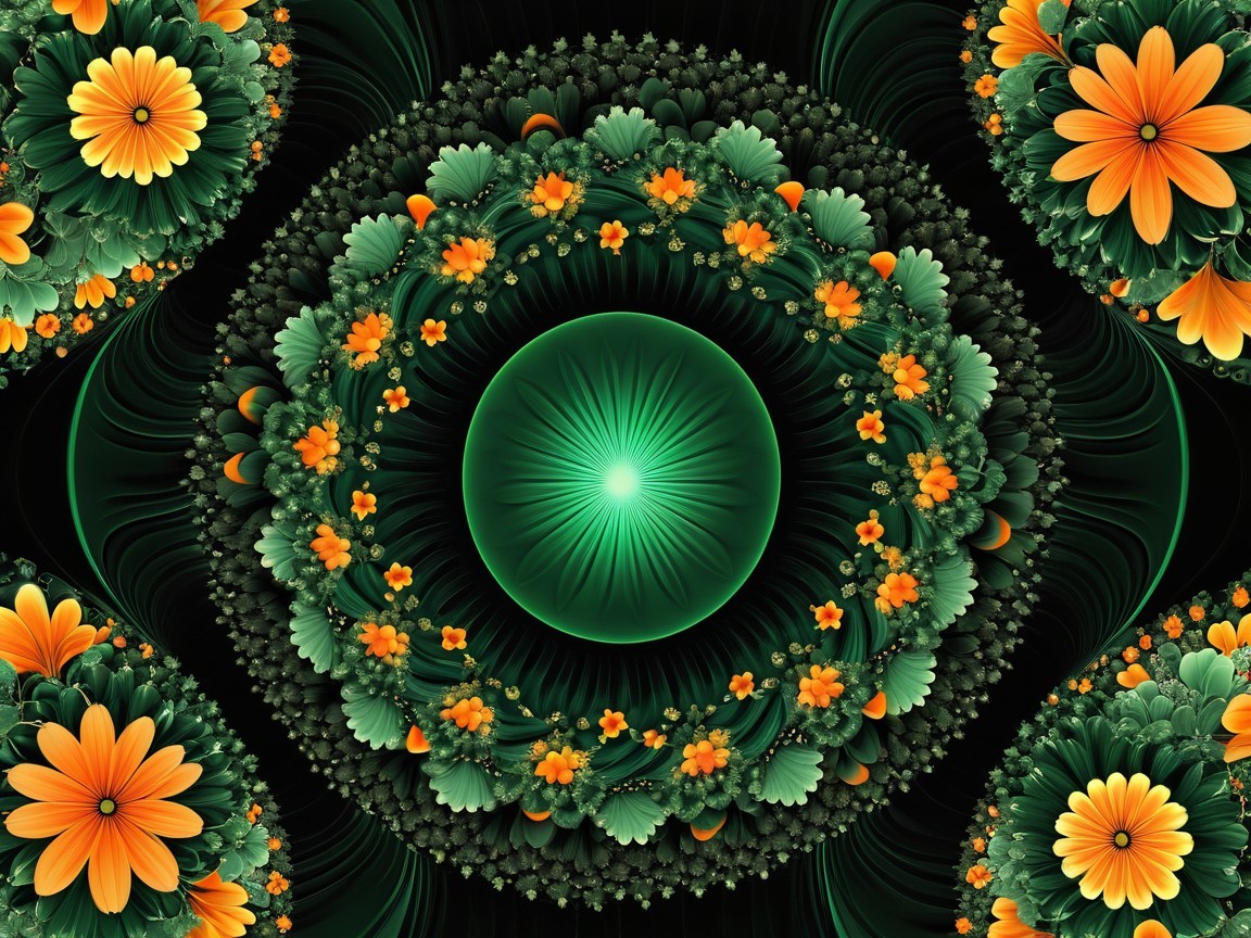 Fractal Design with Circular Patterns and Floral Motifs