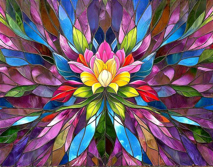 Vibrant Stained Glass Mosaic of a Lotus Flower