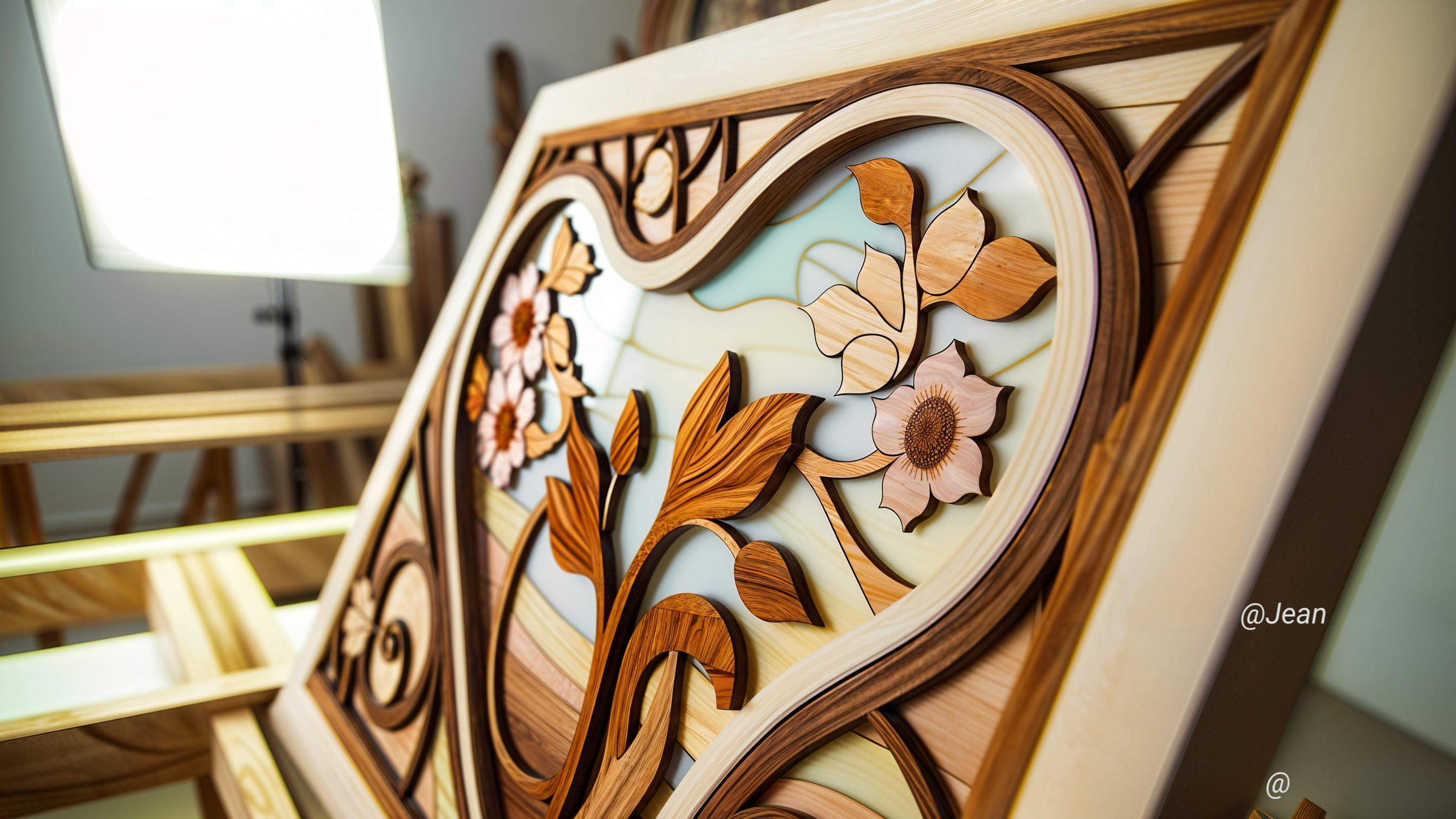 Intricately Designed Wooden Floral Panel with Texture