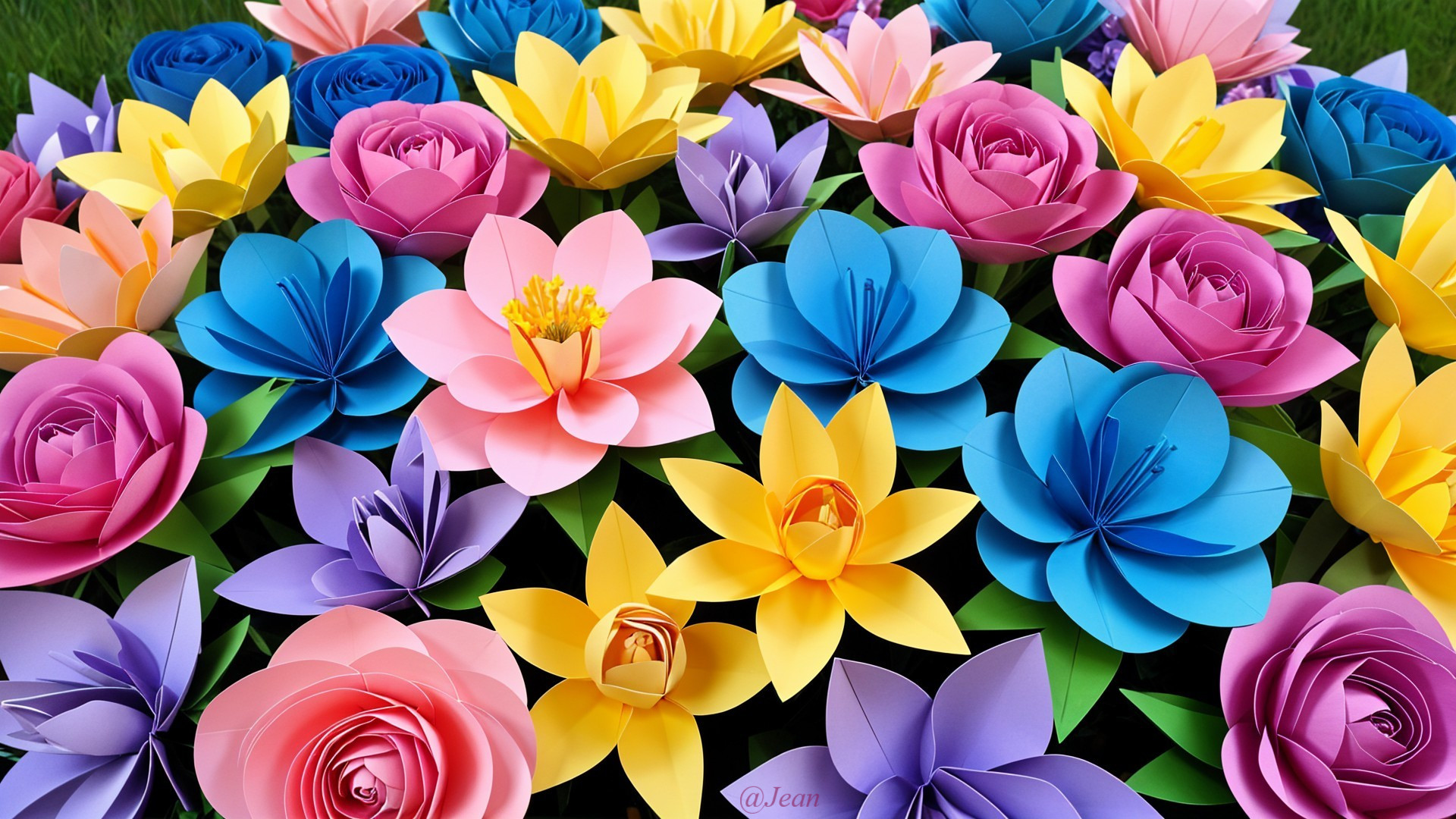 Colorful Paper Flowers in Vibrant Display