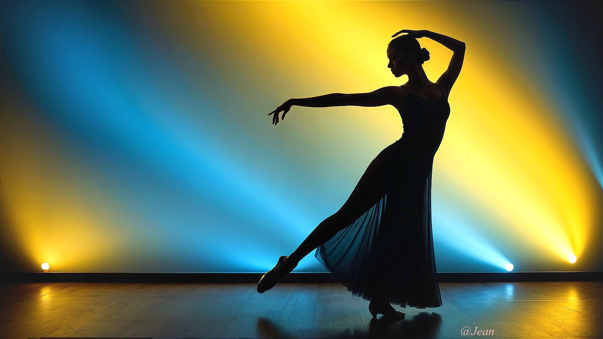 Ballet Dancer Silhouette Against Colorful Lights