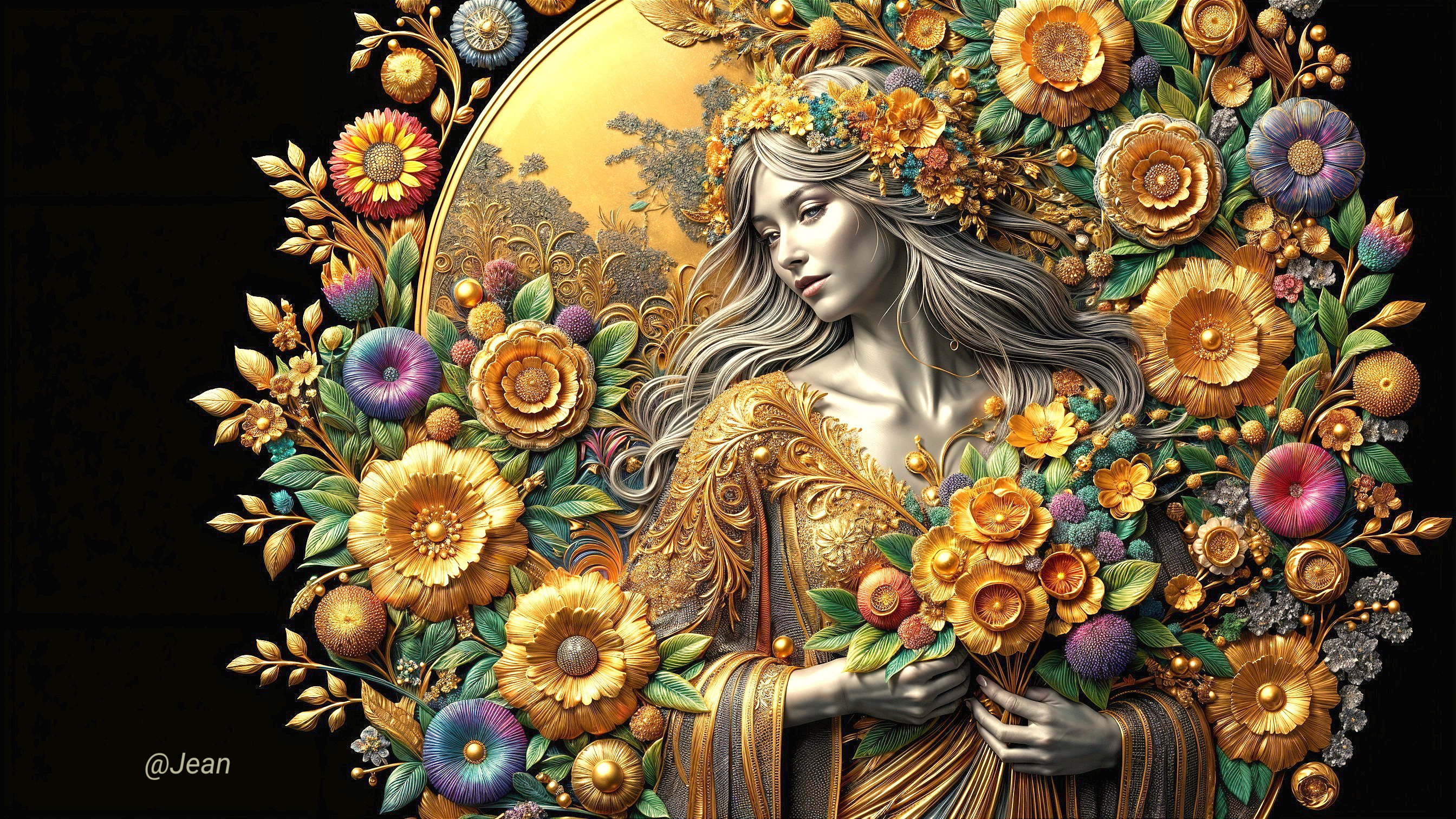 Intricate Illustration of a Serene Figure in a Garden