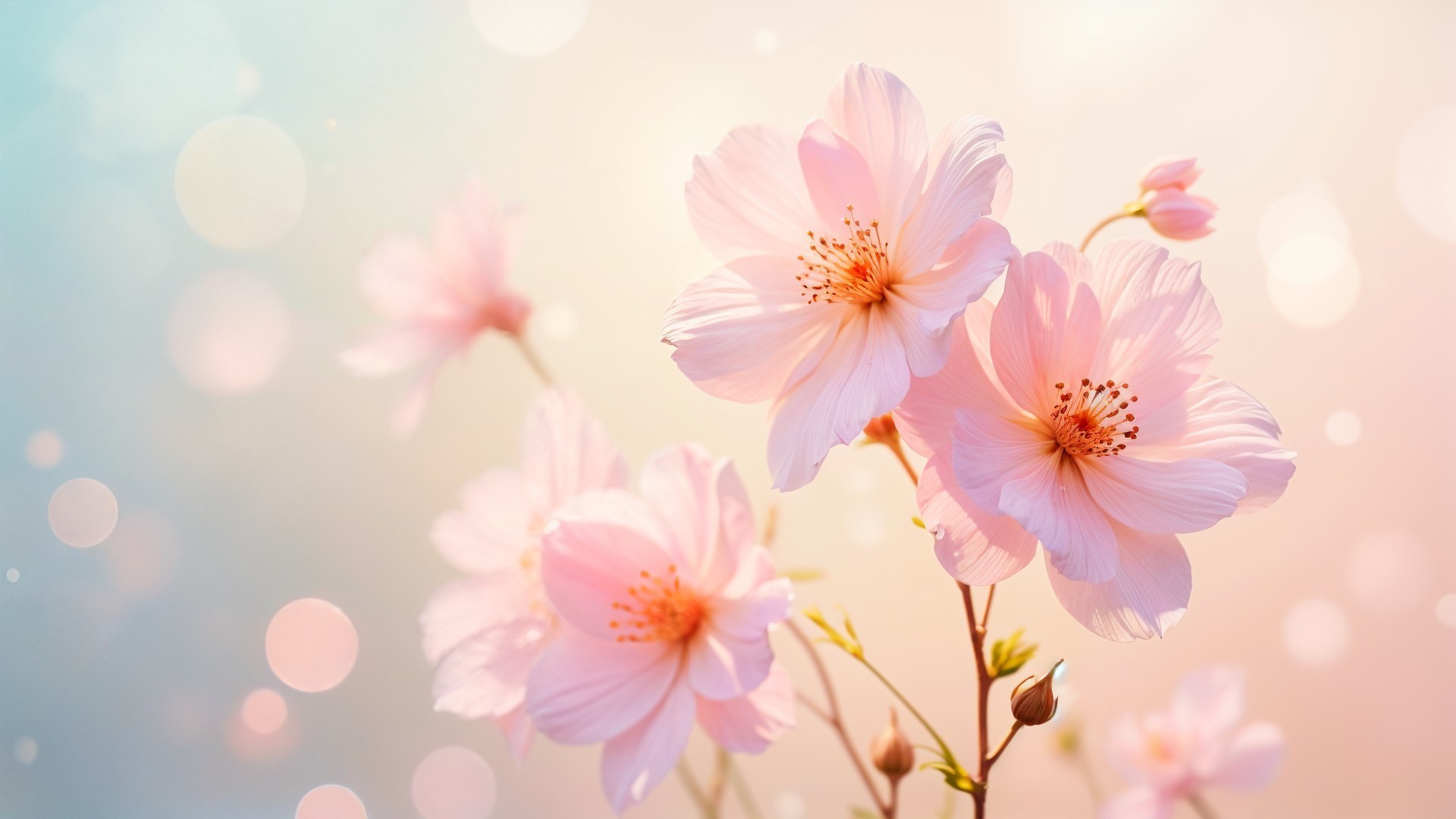 Delicate Pink Flowers with Pastel Background Bokeh