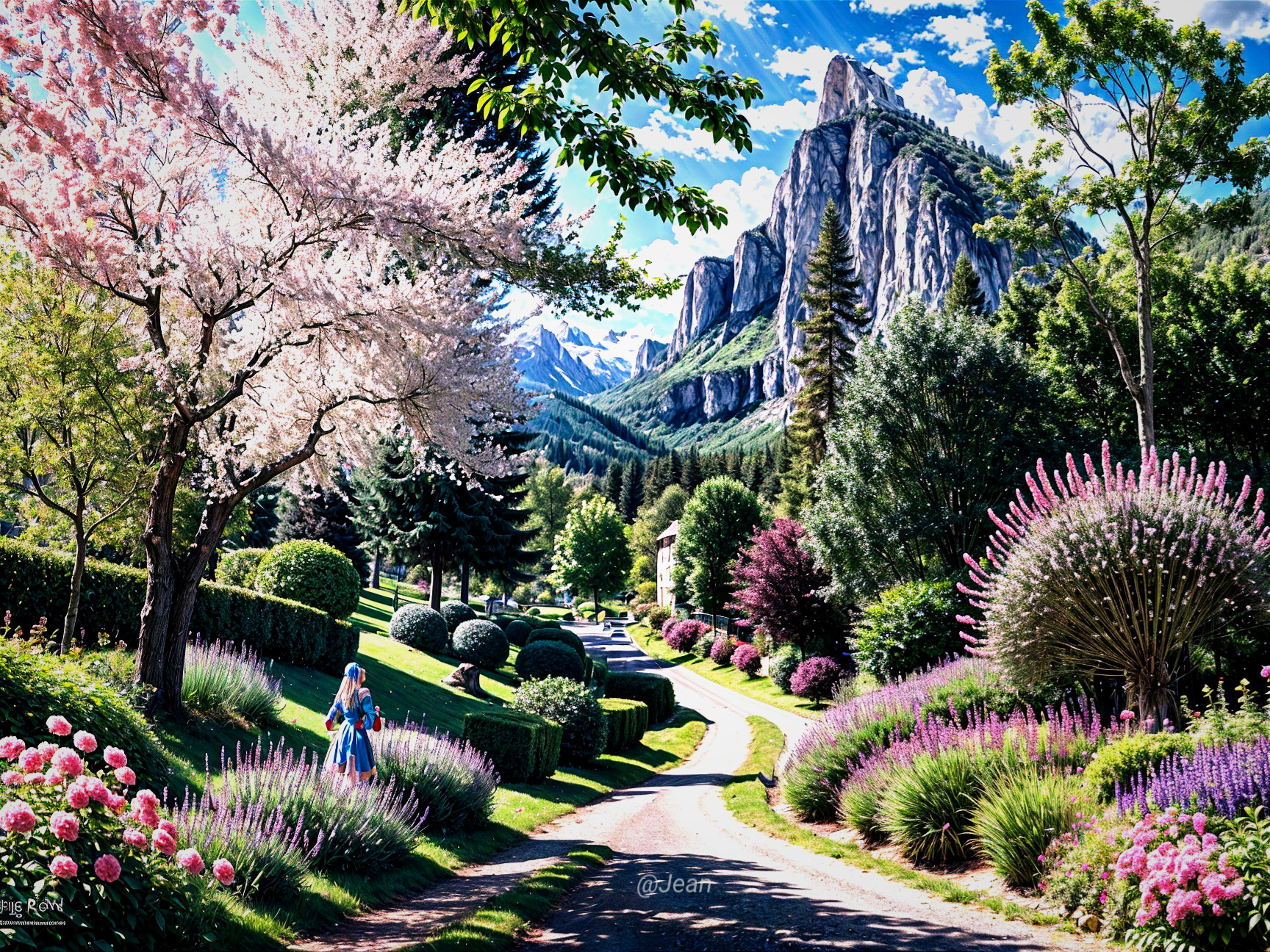 Cherry Blossoms and Majestic Mountains Bliss