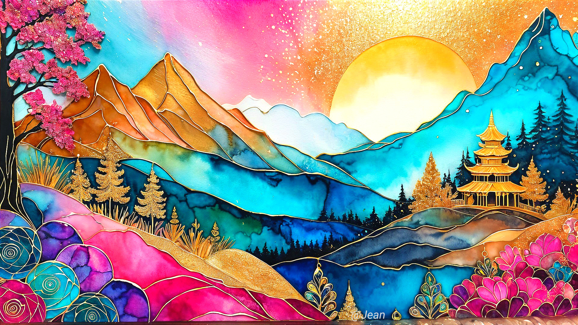 Majestic Mountains and Serene Landscape at Sunset