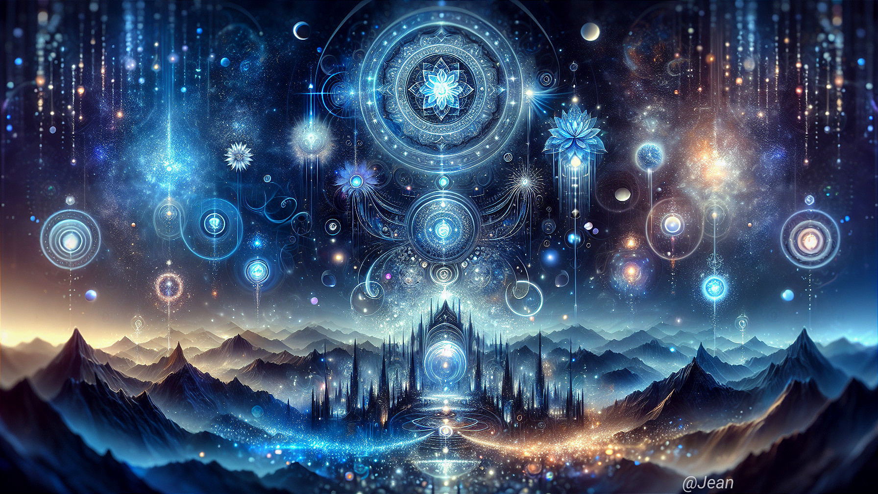 Digital landscape with mountains and a starry sky