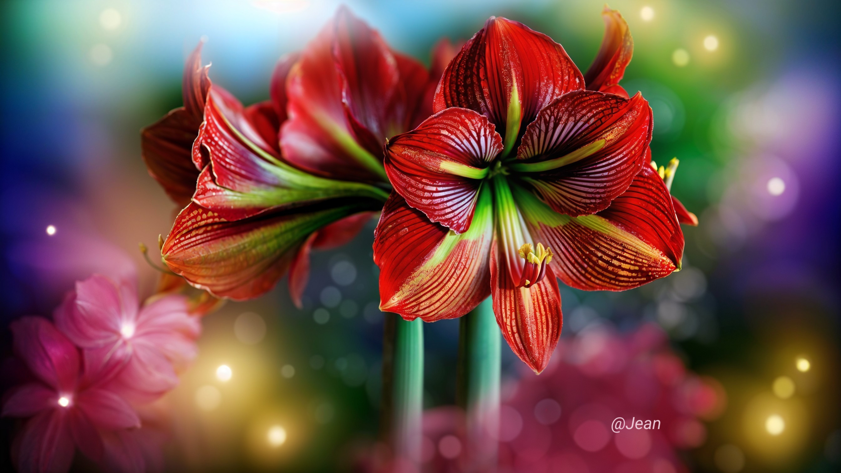 Vibrant Red Amaryllis Flowers with Soft Bokeh Background