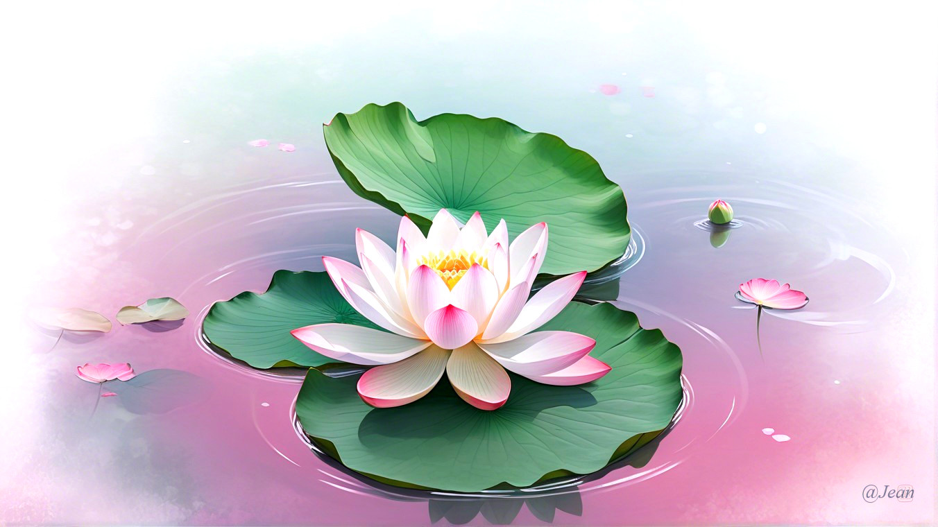 Blooming Lotus Flower in Serene Water Scene
