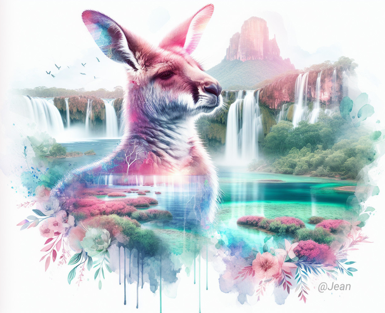 Ethereal Artwork of Kangaroo in Surreal Landscape